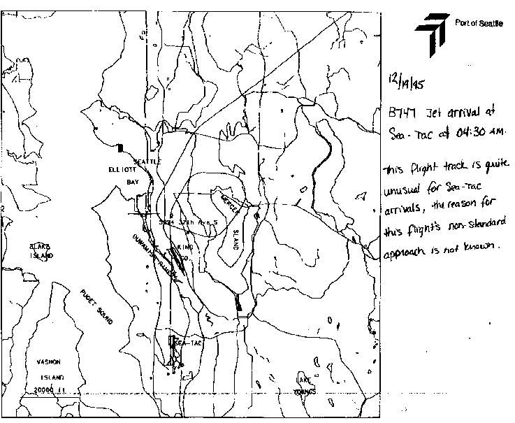 Flight Track of "Non-Standard" Arrival at Seattle-Tacoma International Airport - Dec. 19, 1995 4:30 AM