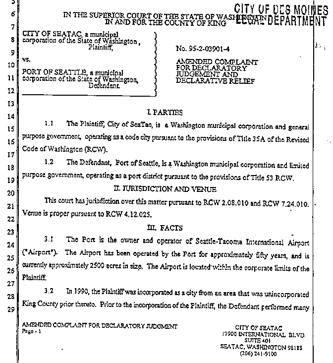 City of SeaTac v Port of Seattle No.95-2-03902-4